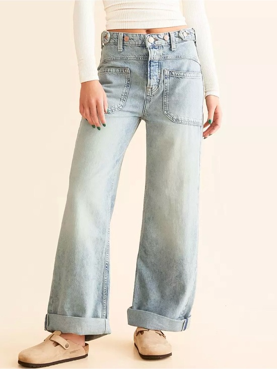 Free People Denim - Free People Wide Leg Light Wash Women's Jeans - Light Blue